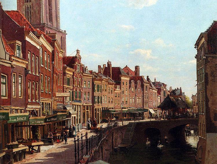 unknow artist Townsfolk shopping along the Oudegracht, Utrecht, The Netherlands Spain oil painting art